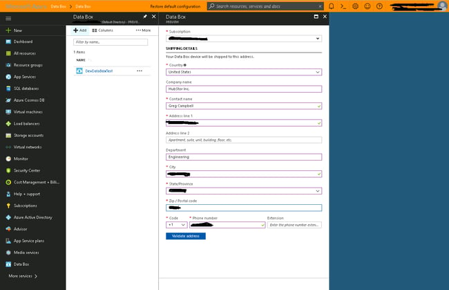 azure regions support data box