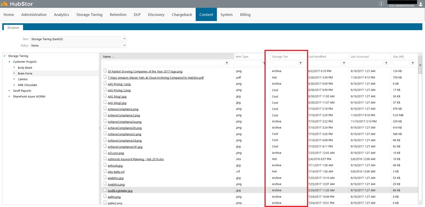 archive storage tier azure